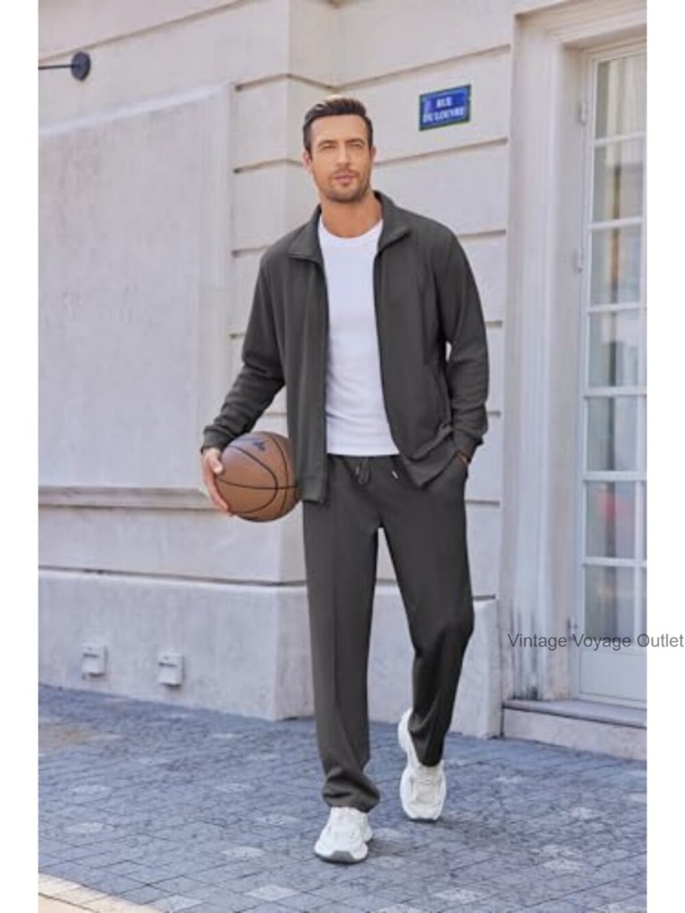 Matching 2 Piece Athletic Full Zip Tracksuit Jacquard Jogging Set Jacket and - Picture 4 of 6